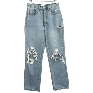 Cello Button Fly Distressed Hi-Rise Wide Straight Leg Blue Jeans Size 7